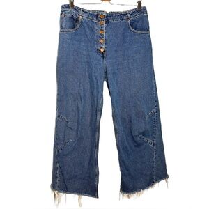 G Label Medium Blue Relaxed Curve Leg Cinched Back Lev Jeans ALTERED Raw Hem 30